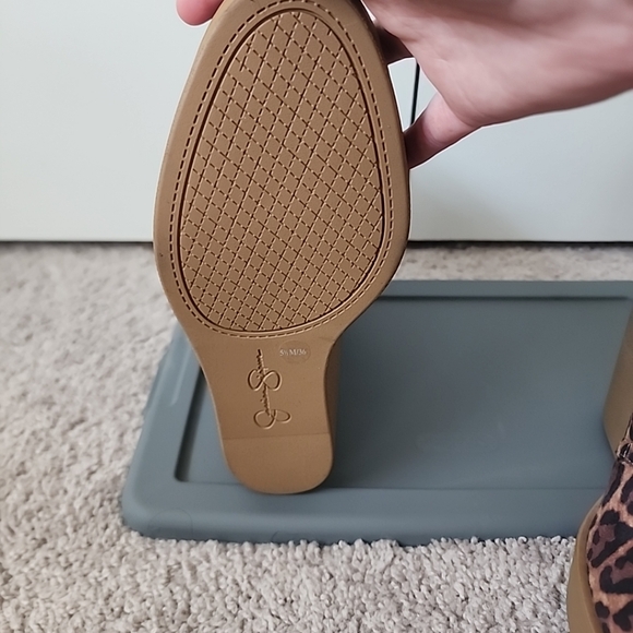 Jessica Simpson Leopard Catcher Suede Leather Wedge Booties - Picture 6 of 8